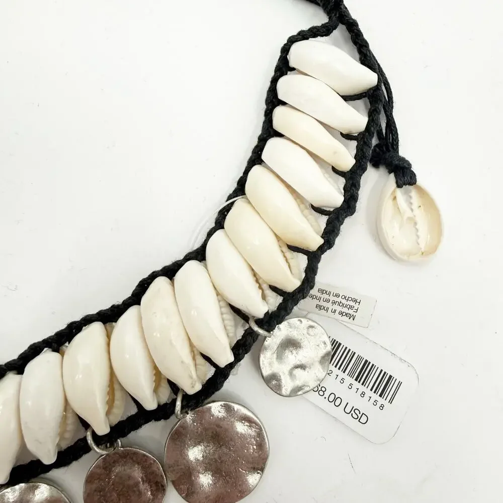 Free People Kalua Shell Necklace NWT Hammer Silver Medallion Boho Resort Travel
